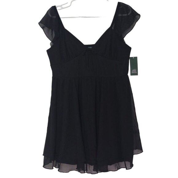 Wild Fable Black Chiffon Dress with Puff Sleeves and Empire Waist, Size L - Picture 1 of 6